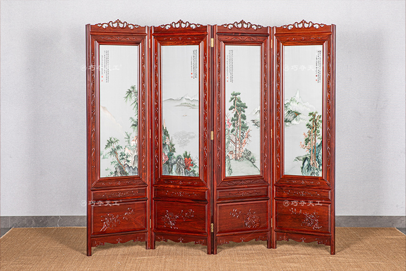 蘇繡四扇屏（山林松柏）